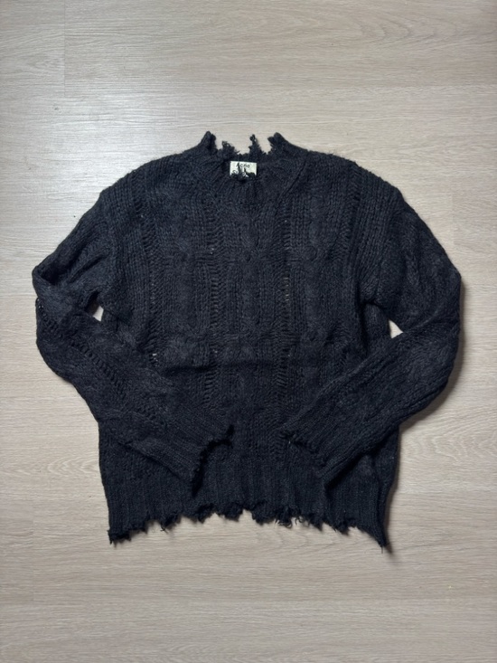 Acne Studios Sweaters - Acne Black Distressed Cable Knit Crewneck Sweater